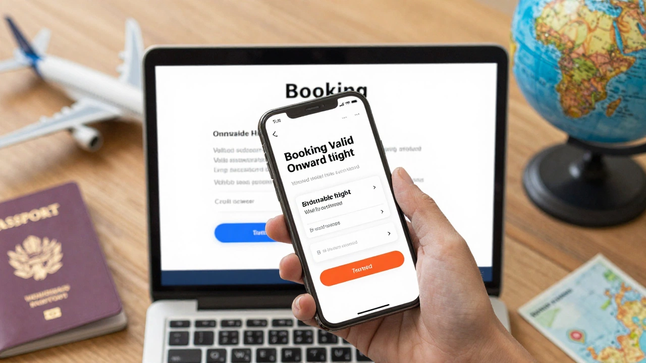 cozy travel planning scene with laptop and travel essentials representing booking onward ticket for indonesia visa on arrival