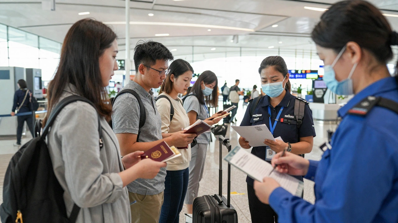 calm airport immigration area emphasizing onward ticket requirement for Japan tourist visa