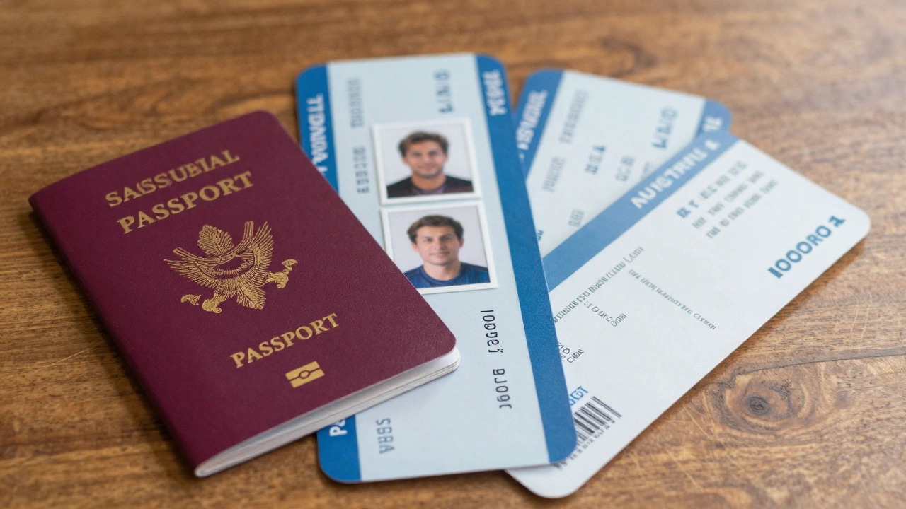 close-up of essential visa application documents checklist for first timers including passport, photos, flight tickets, hotel booking, and insurance