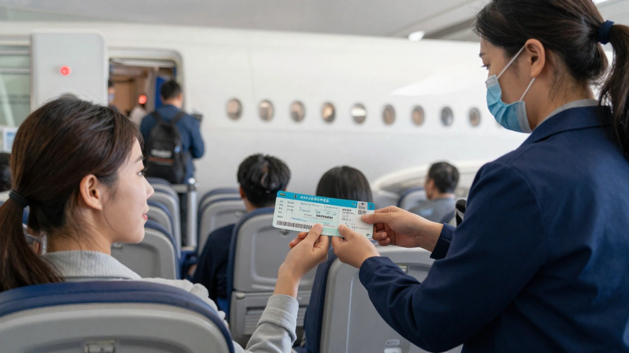 contrast of passenger boarding plane with real ticket beside traveler stopped for using dummy ticket showing difference between dummy ticket and real ticket