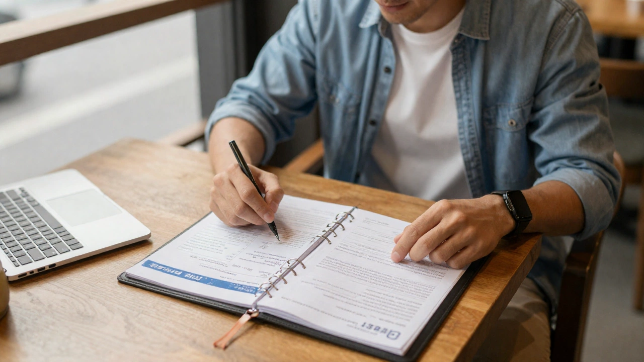 traveler at cozy café with travel documents