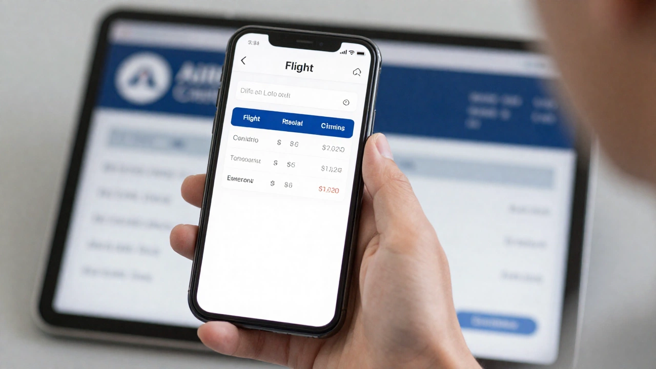 person holding smartphone displaying flight reservation confirmation with boarding gate in background