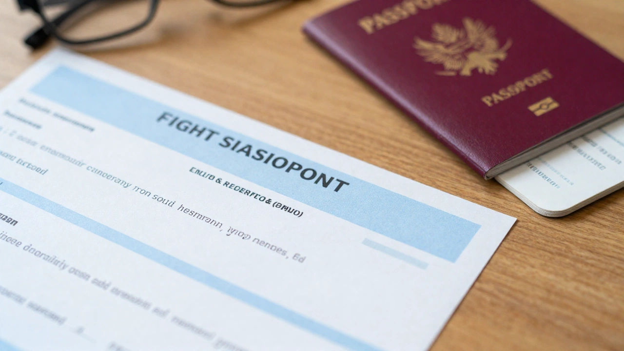 flight reservation document beside travel essentials
