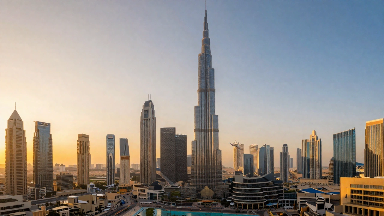 Dubai cityscape with Burj Khalifa during sunset