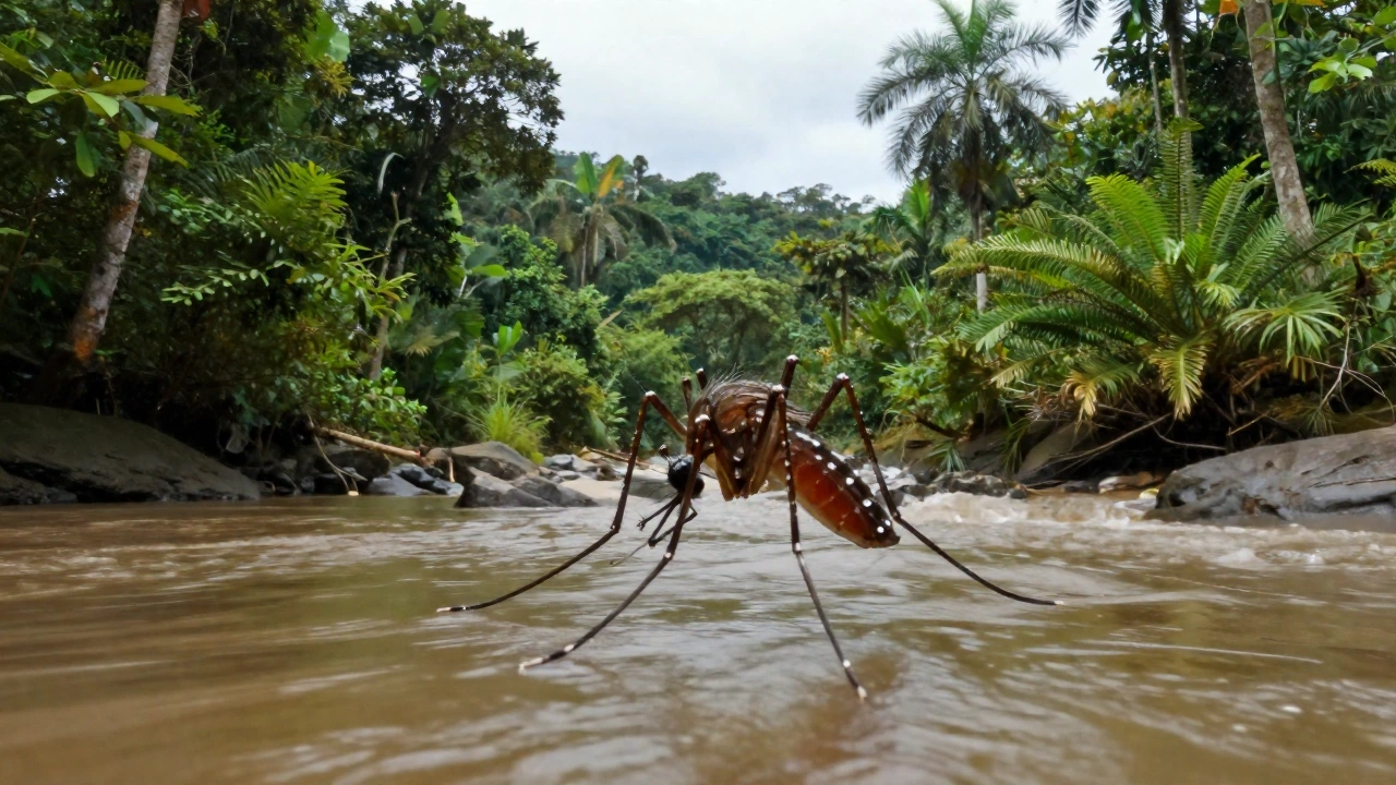 lush tropical rainforest with mosquitoes habitat
