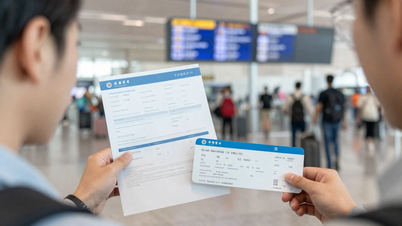 Traveler comparing flight reservation and purchased ticket