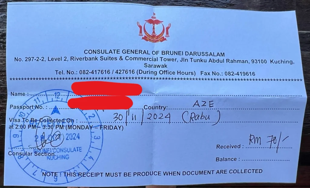 Brunei-visa-collection-recibo