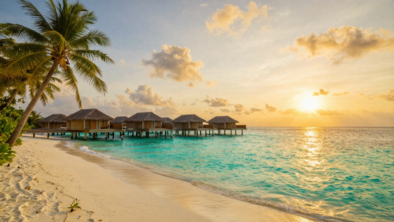 A serene snowy landscape in the Canadian Rockies featuring dense snow-covered pine forests, frozen waterfalls, and cozy wooden cabins with smoke rising from chimneys under a soft, pale winter sky.