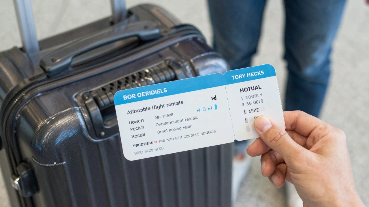 An airport or travel-themed setting showing luggage, boarding passes, and someone preparing for a trip, capturing the excitement and ease of using travel hacks like affordable onward flight rentals and hotel bookings for stress-free vacations.