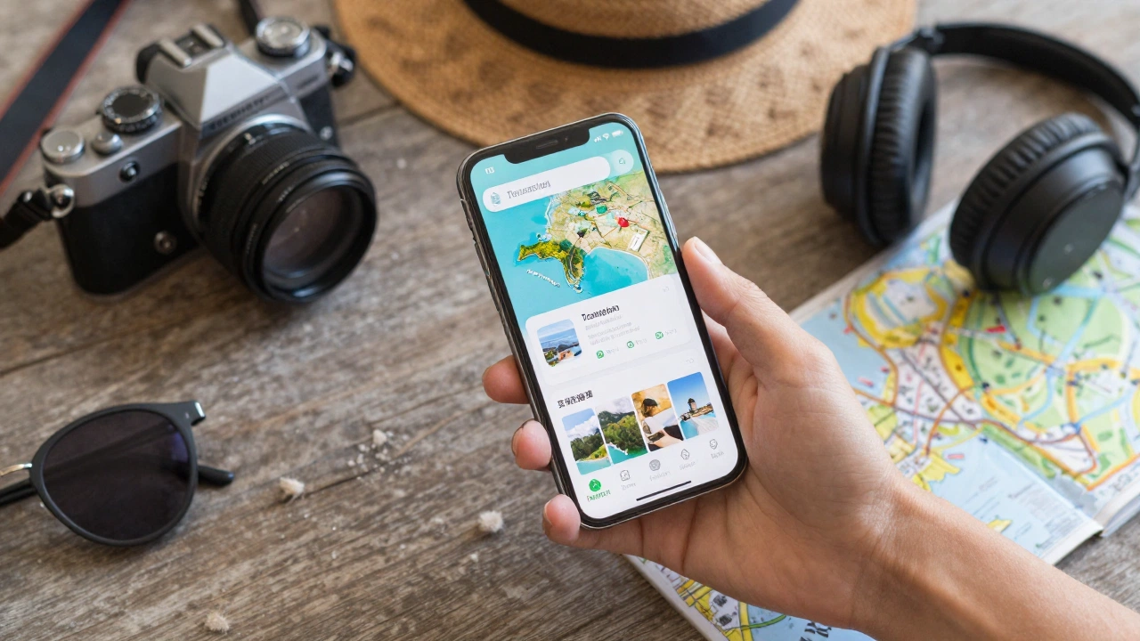 A cozy travel setup with smartphone and travel essentials, showing travel technology