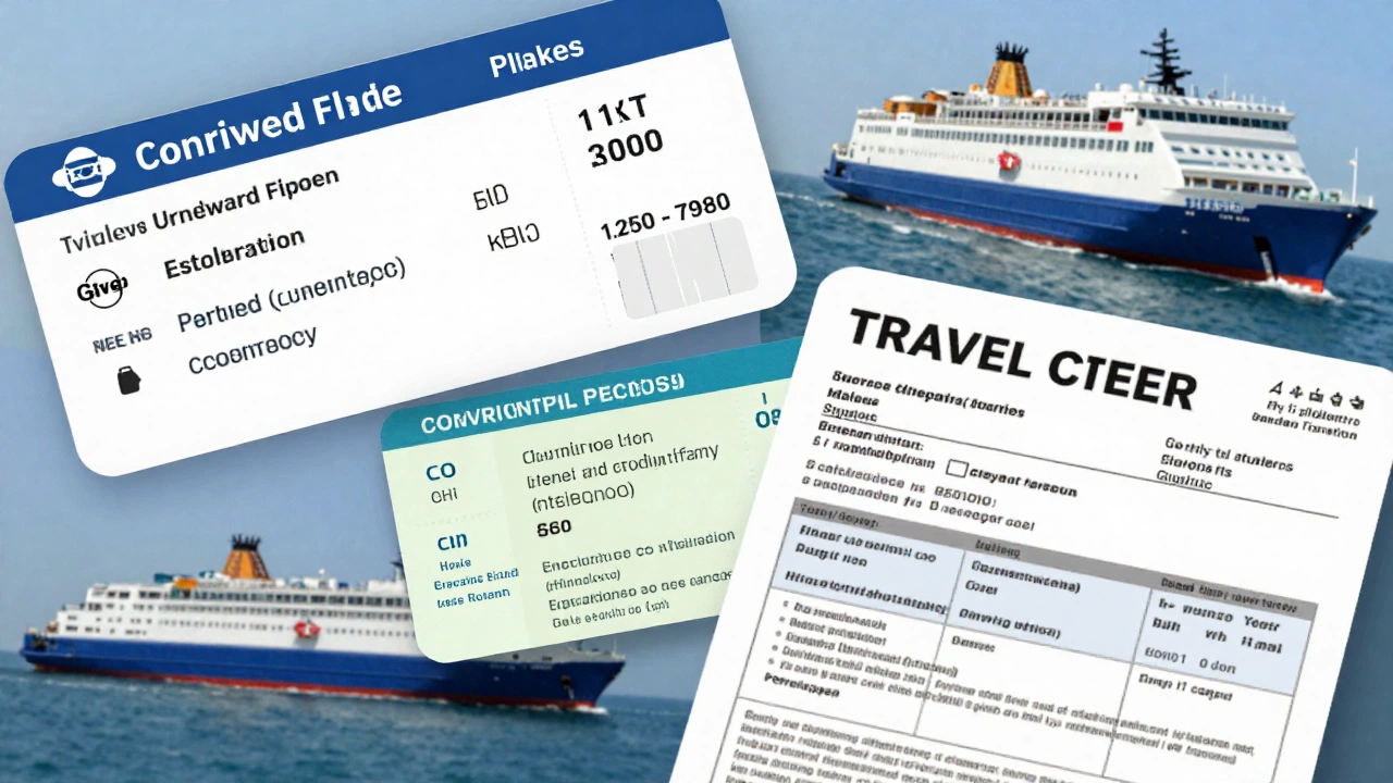 collage showing how to show proof of departure on one way ticket with various travel documents and transport modes