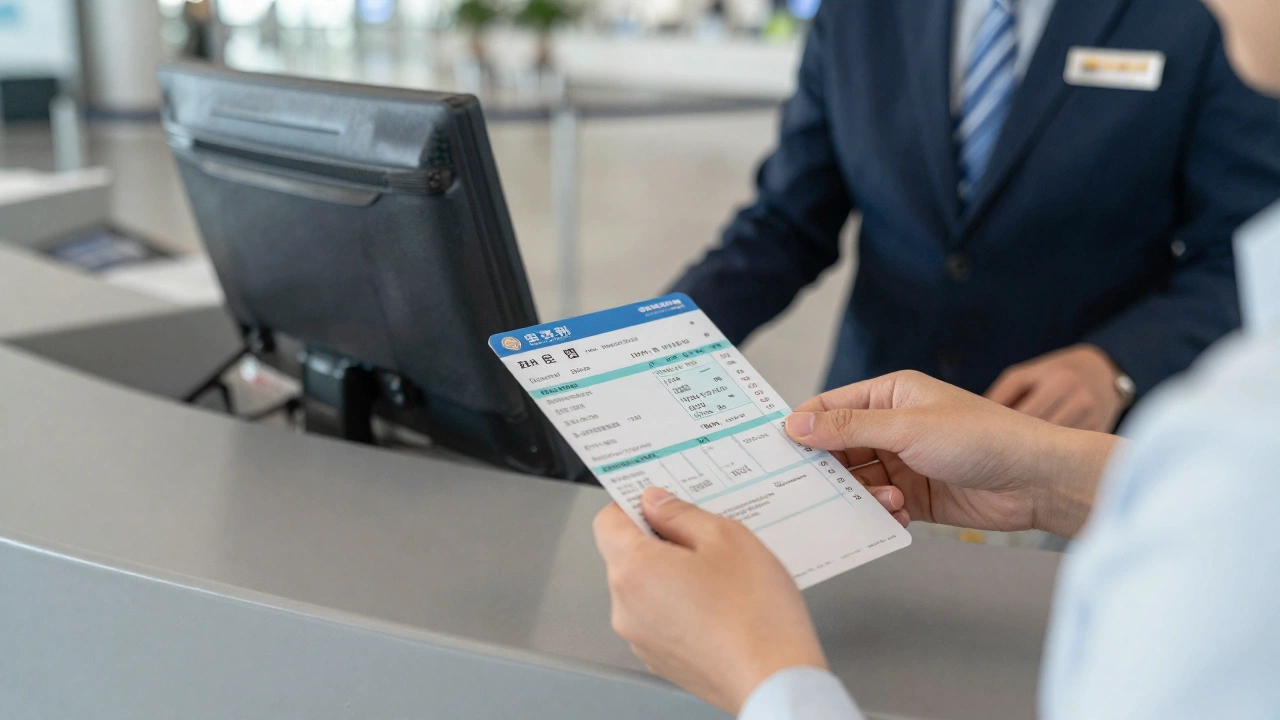 traveler at airport check-in counter presenting onward ticket for Philippines immigration requirements to airline staff