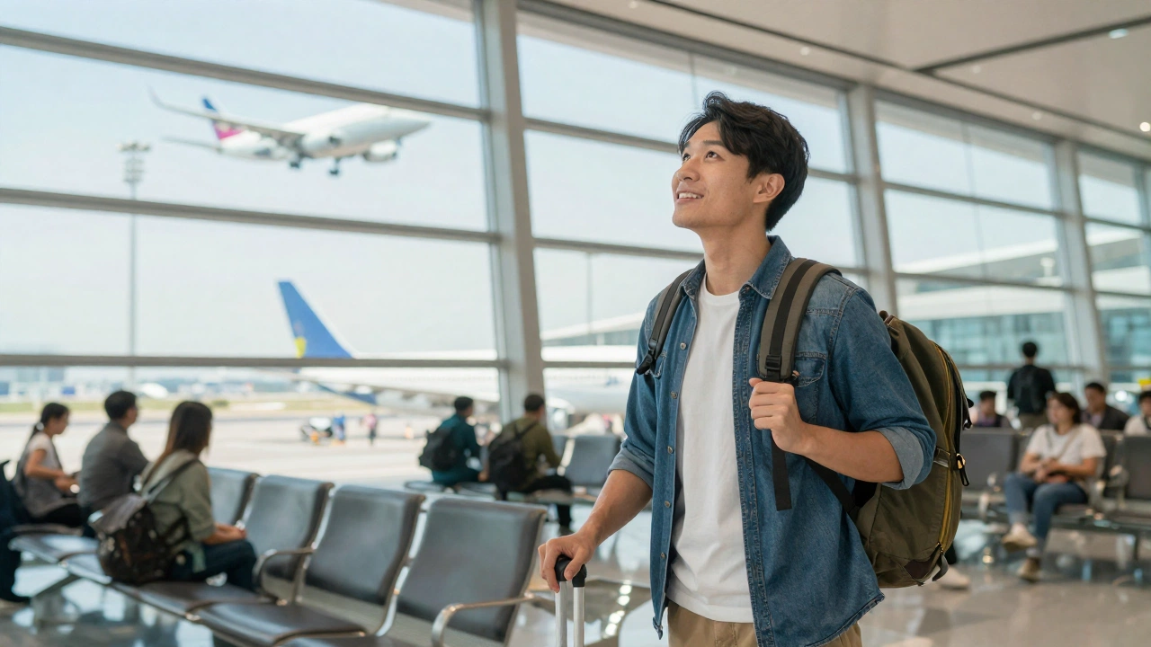 traveler confidently at airport contemplating how to write cover letter for tourist visa application