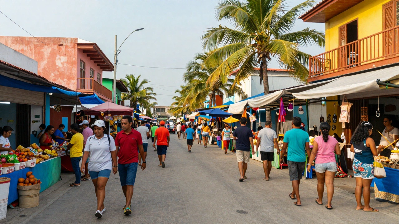 vibrant street view of a lively market and beach town in Mexico showcasing the appeal of visa-free countries for digital nomads in 2026
