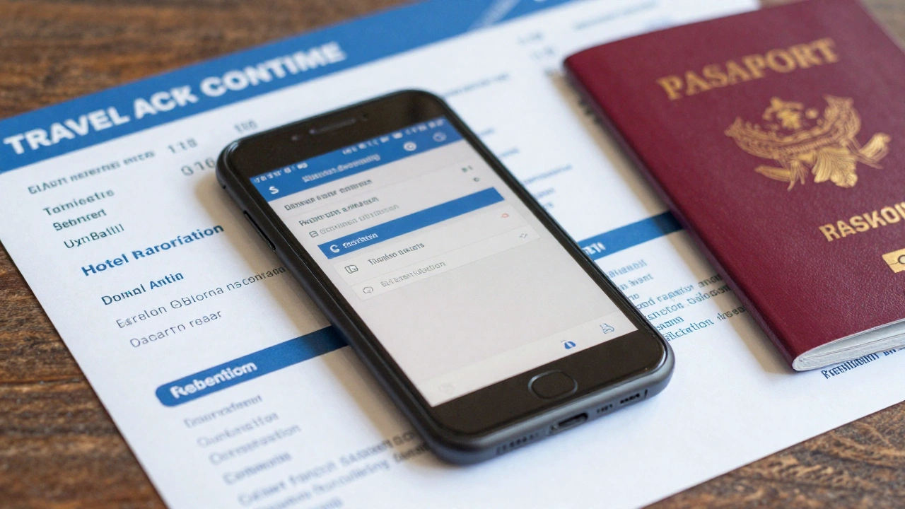 travel insurance that covers visa rejection shown by travel documents and policy brochure with flight tickets and hotel reservations