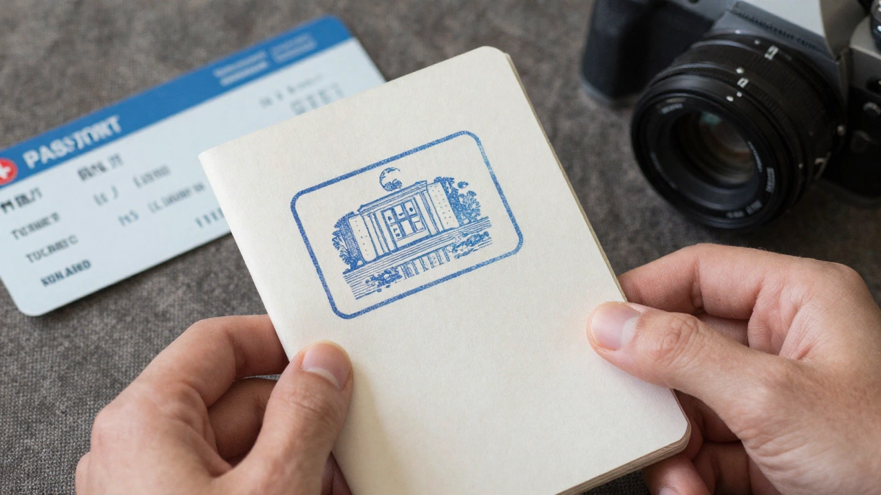 close-up of a traveler’s hand holding a passport with fresh ink stamp on official entry date illustrating does Thailand stamp passport on arrival 2026