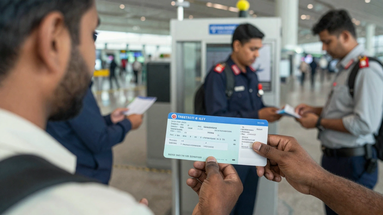 Nepalese traveler presenting onward ticket for Nepalese passport holders at an immigration checkpoint