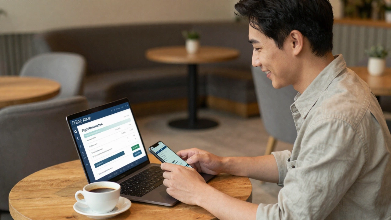 traveler using online flight reservation service showing what is an onward ticket for visa applications