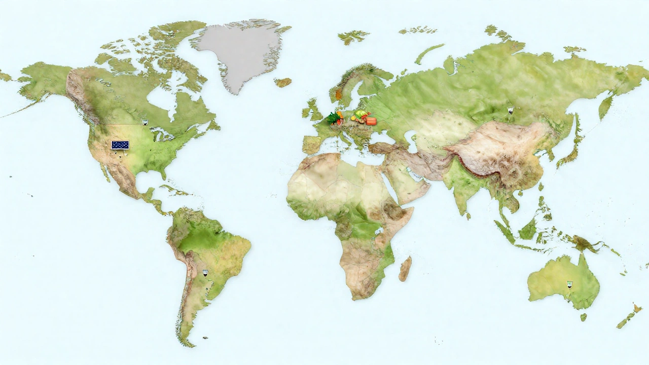 colorful kid-friendly world map highlighting major countries with visa icons