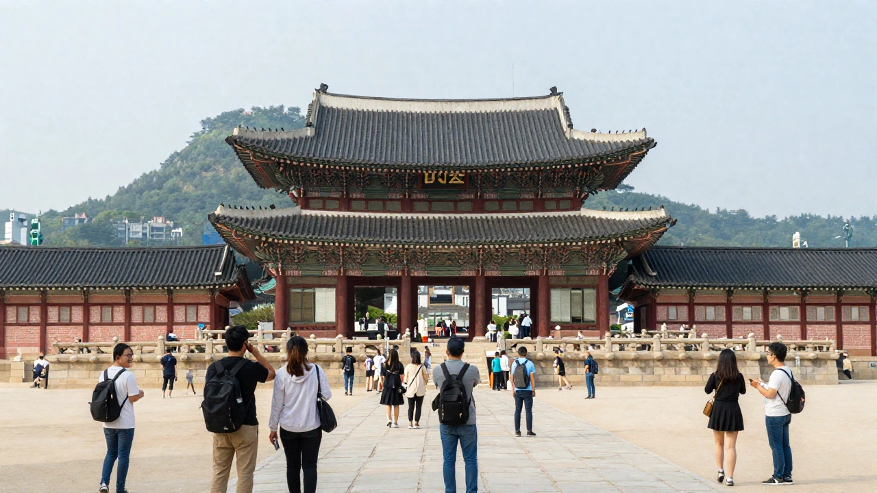 South Korean landmarks with tourists