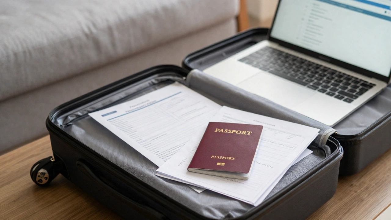 traveler preparing travel documents and itinerary