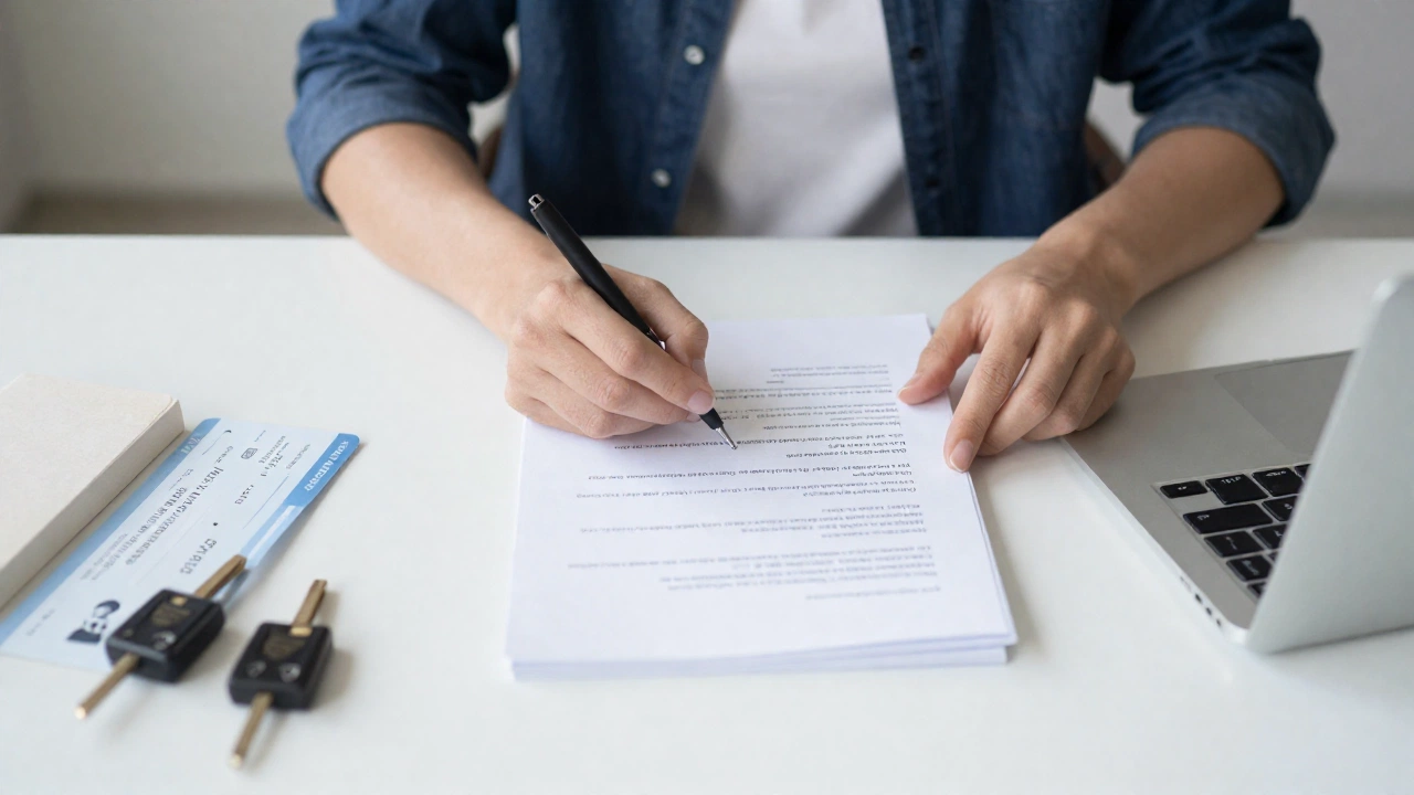 a calm and confident traveler preparing documents at a desk with organized papers, a laptop nearby, and subtle symbols of support like a legal advisor’s silhouette and travel items (flight tickets, hotel keys) suggesting readiness for a successful reapplication.